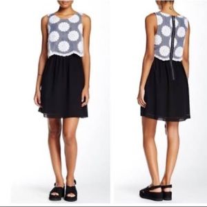 KENSIE Emey Black Dress White Sheer Floral upper Dress women’s Adult size Medium